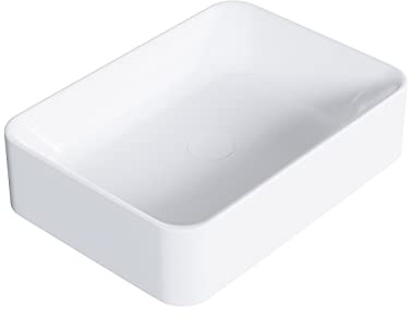 BERNSTEIN Aufsatzwaschbecken NT8566 – Rechteckig, 50x36x12,5 cm – Mineralguss Solid Stone in Weiß Matt - elegante Oberfläche - für Waschtischplatten und Unterschränke, Waschschale
