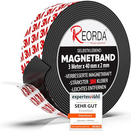 Reorda® Magnetband selbstklebend | Stärkster Halt dank Marken-Kleber | Magnetband mit optimierter Magnetkraft durch Anisotropic Material | Anwendbar in Küche, Schule & Büro