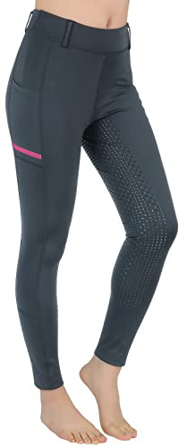 SPOEAR Girls Horse Riding Pants Equestrian Kids Full Seat Breeches Horseback Riding Tights Schooling Pockets(Grey,XL)