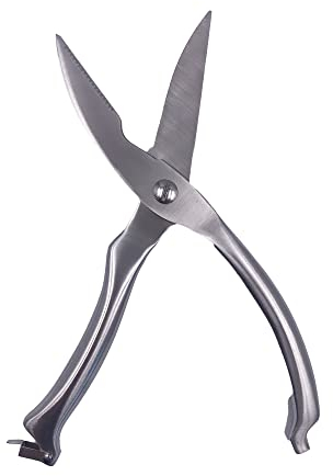 Forbici professionali per macelleria. Forbici da cucina in acciaio inox con blocco di sicurezza. Forbici per pollame, pollame, pollo, carne e pesce.