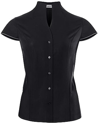 Vincenzo Boretti Blusa, Modern-Fit/Taglio Abbastanza Aderente, Colletto Alto, Maniche Corte - Facile da Stirare Nero 38