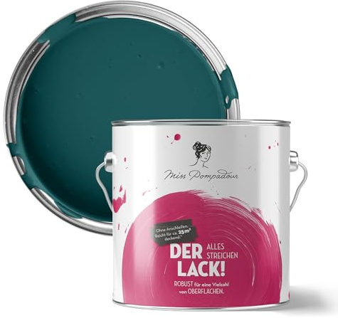 MissPompadour Möbellack Grün mit Petrol 2,5 L, wasserbasiert | Seidenmatt, Made in Germany, einfache Verarbeitung ohne schleifen, hochdeckend, tropfarm, gleichmäßiges Ergebnis