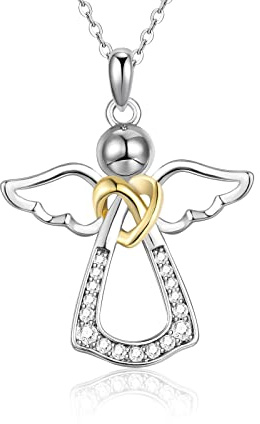 CRASLYMO Collana con angelo custode, in argento 925, con ciondolo a forma di angelo, regalo di compleanno per donne, ragazze, bambini