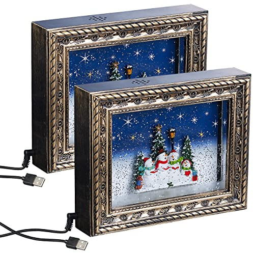 infactory Bilderrahmen beleuchtet: 2er-Set Weihnachts-Bilderrahmen mit LEDs, Schneewirbel, Musik und Time (3D Effekt Bild, Weihnachtsaccessoire, Baum)