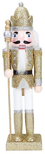 Nutcracker Soldier Christmas Nutcracker Figures Crafts Decor Funny Soldier Puppet Crafts for Christmas Party Decorations Wooden Figure Xmas Tree Ornament (Gold)