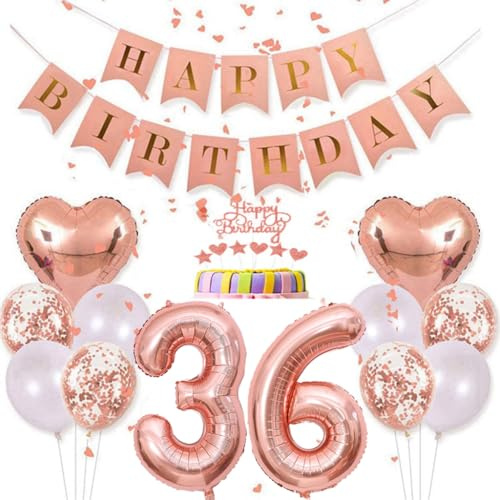 Conruich Deko 36. Geburtstag Frau, Rosegold Tortendeko Geburtstag 36 Jahre Mann, Geburtstagsdeko 36 Jahre, Rosegold Ballon 36 Geburtstags Mädchen, Happy Birthday Banner Deko 36 Geburtstags Frauen
