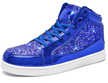 IGxx Glitter Blue Shoes for Men Fashion High Top Casual Sequin Sparkly Sneakers Men's Bling Shiny, 11