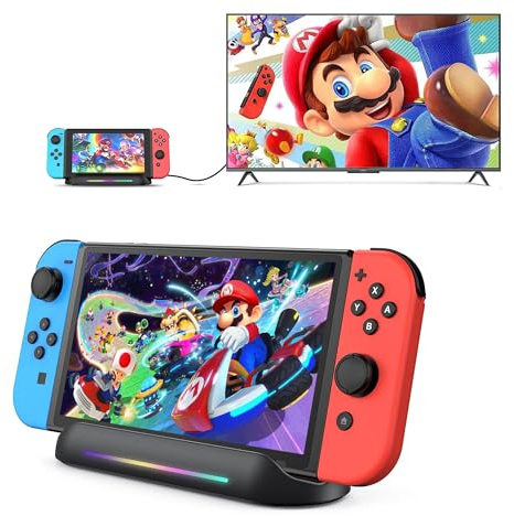 GKEAPZA Docking Station Per Nintendo Switch/Switch OLED, 5-in-1 Base Portatile Con Porta HDMI, USB 3.0 Tipo C E Ricarica, Sostituto Ufficiale