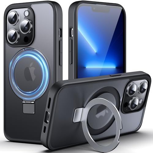 DASFOND für iPhone 13 Pro Hülle mit MagStänder, [Kompatibel mit MagSafe] Militär Handyhülle Stoßfest und Kratzfest, Magnetische Matte Case Schutzhülle mit Ringhalter, Schwarz