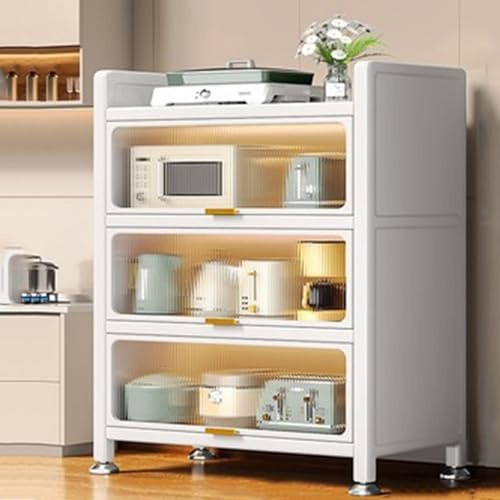 Armoire De Cuisine ,Buffet Meuble De Rangement avec Porte Rabattable,étagère De Cuisine Rangement en Métal,Étagère Micro-Ondes,pour Cuisine, Salon, Bureau,Armoire Multi-rangements ( Color : Wit , Size