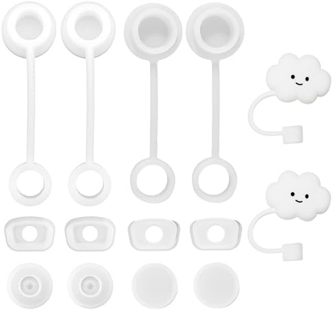 2 Sätze Silikon-Auslaufschutzstopfen, mit 2 Stück White Cloud-Strohdeckeln, staubdichtes Zubehör für Strohbecher, kompatibel mit Strohbecher Version 1.0 und Version 2.0 (weiß)
