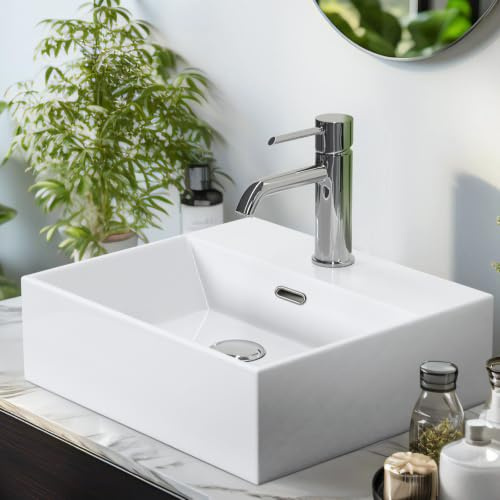 EMKE Waschbecken Aufsatzwaschbecken, Hängewaschbecken für Badezimmer Gäste WC 41 x 36 x 13 cm, Eckig Handwaschbecken Klein Waschbecken Bad Wandwaschbecken Waschtisch Weiß