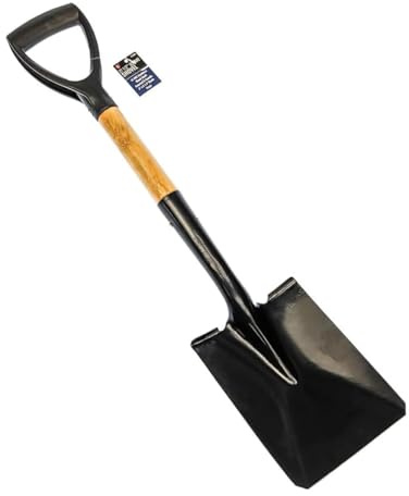 SE Small Shovel 27-1/2 Inch Steel Square Shovel with Wood Handle - 45 HRC Hardness, Knurled D-Handle, 8-1/4 x 6 Blade - Durable Tool for Gardening, Outdoor Work, Snow, Prospecting