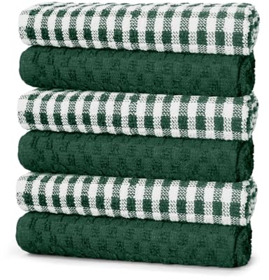 ZZZMRH 100% cotton pack of 6 Green Kitchen towel. Cotton tea towels for Household essential, High absorbent Soft t towels & Dish cloths for washing up and drying dishes