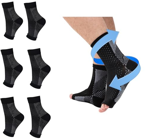 4 par plantar fasciit-strumpor för fotkompressionsmanschett, stödbandage, neuropati, avlastning av hälsporer, nattstrumpor för smärta, stuvad fotled, hälsenan inflammation S/M, svart