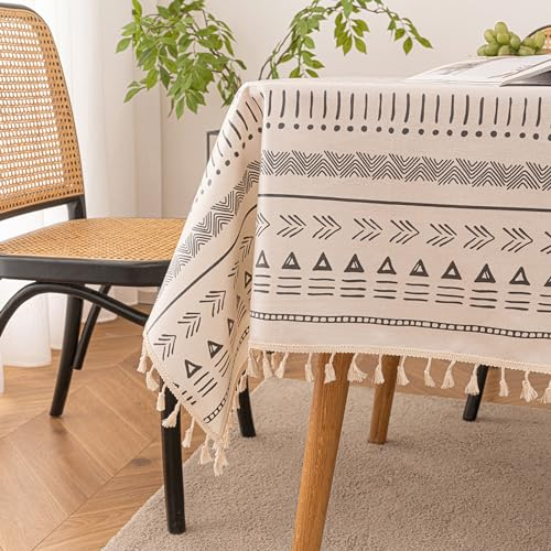 Qelus Tischdecke Outdoor Abwischbar, Gartentischdecke 140x140cm Eckig, wasserdichte Tischtücher Boho mit Quasten, Garten Tischtuch Table Cloth für Außen und Innen Balkon Küche, Grau, 1 Stück
