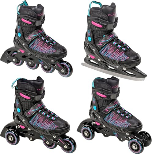 RAVEN 4in1 Inline Skates Triskates Rollschuhe Schlittschuhe Inliner für Kinder Erwachsene Mädchen Damen verstellbar