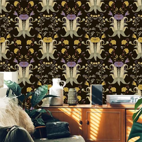 Selbstklebende Tapete Lila Gelb Schwarz Strukturtapete Wandtattoo Schlafzimmer Tapete Selbstklebend Vliestapete Wallpaper for Living Room Tapeten Leicht zu Entfernen Wandschutzfolie 45x300cm