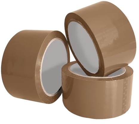 ANSIO Lot de 3 rouleaux de ruban adhésif d'emballage - 48 mm x 66 m - Marron durable pour boîtes d'emballage - Ruban d'emballage sécurisé pour déménagement
