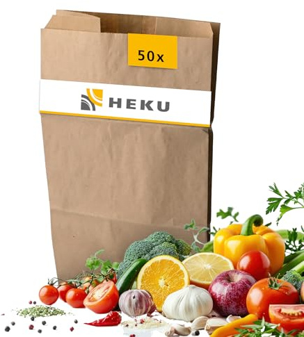 HEKU Müllbeutel Biomüllbeutel 50 Stück 10l Papier - Bio Müllbeutel aus stabilem Kraftpapier nassfest - kompostierbare Müllbeutel Biomüll plastikfrei