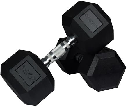 wuuhoo® Hexagon-Hanteln Dorian 2,5-27,5 kg Robuste, gummierte Gusseisen-Hanteln für Krafttraining zu Hause, ergonomischer Griff, perfekt fürs Homegym, auch als 2er-Set erhältlich 2 x 15 kg