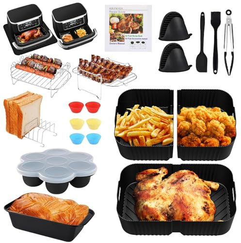 Heißluftfritteuse Zubehör, Airfryer Zubehör für Ninja Foodi Flexdrawer AF500EU 10,4L Air Fryer Silikonmatte, 1x10,4L & 2x5,2L Silikonform für Ninja Heißluftfritteuse, Dual Zone Ninja Airfryer Zubehör