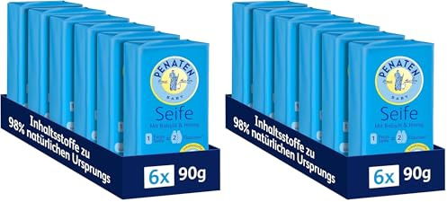 PENATEN Seife (6 x 90 g), Babypflege Badeseife zur sanften Reinigung für fühlbar weiche Haut, feste Babyseife auf Pflanzenbasis mit pflegendem Babyöl und Honig (Packung mit 2)