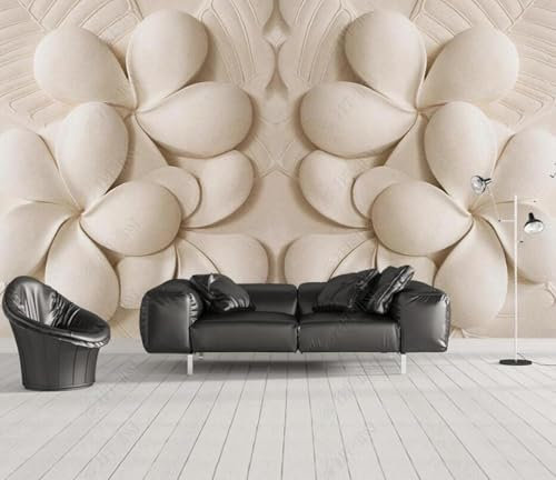 XLMING Effetto Pietra Arenaria In Rilievo Fiori Bianchi 3D Carta Da Parati Casa Soggiorno Divano Soggiorno Camera Da Letto TV Sfondo Muro-150cm×105cm