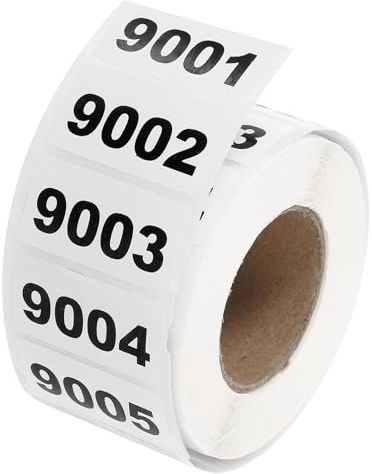 QUARKZMAN 1 rulle siffror klistermärken, 9001–10 000 siffror klistermärken siffror klistermärken självhäftande siffror liten 7 x 10 mm vit
