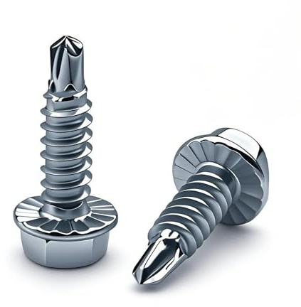 Garage Door Fastener Hinge and Bracket Tapping Sheet Metal Screws, Zinc Plated Tek 1/4 x 3/4 Serrated Hex Washer Head Self Drilling Screw (25 Pack)