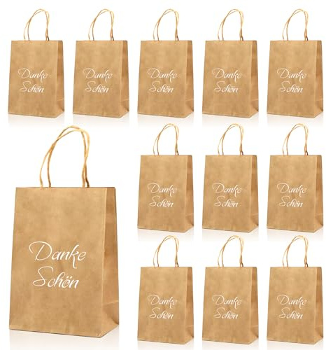 12 Stück Papiertüten mit Henkel,21 X 15 X8cm Geschenktüten Dankeschön,Mitgebsel Tüten Kindergeburtstag,Kraftpapier Tüten,Papiertragetaschen für Hochzeiten,Party,Geburtstag,Feste,Geschenkverpackung