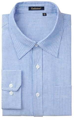 Enlision Blue Striped Shirts for Men UK Long Sleeve Mens Oxford Casual Pinstripe Shirts Buttoned for Formal Business Light Blue L