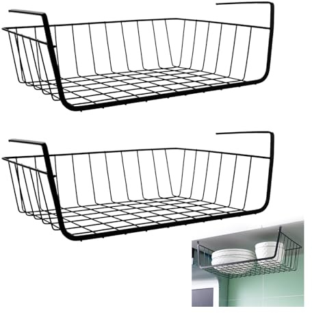 thirei Hängekorb Küche, 2 Stück Hängekorb Schrank, Unterregal Hängekorb, Schrankkörbe, Einhängekorb Schrank, Schrankkorb, Unterregal Aufbewahrungskorb, für Küche Bad (Schwarz)