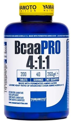 Yàmamoto BcaaPro 411-200 compresse + vitamine B1 e B6 Aminoacidi Ramificati Ideali per sostegno alla massa muscolare - Senza Glutine Senza Lattosio