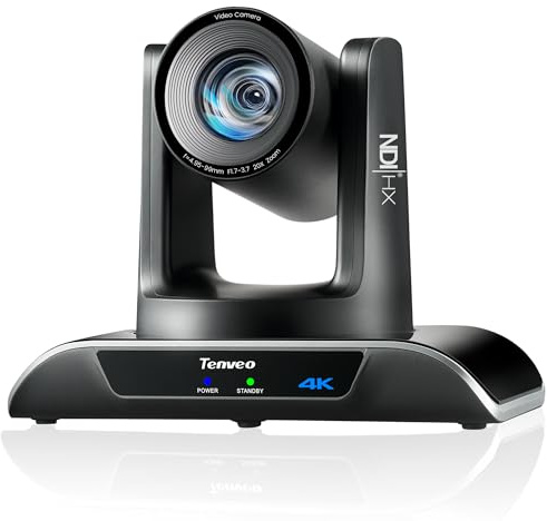 Tenveo 4K NDI PTZ Camera, 20X Optical Zoom, AI Auto Tracking, LAN/USB3.0/HDMI PoE PTZ Camera IP Live Streaming for Church Services Worship Video Conference Live Events Youtube OBS