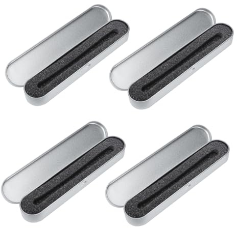 MAGICLULU 4 Pcs Portable Sponge Metal Pen Boxes Tinplate Pen Protection Cases Lightweight Silver Storage Containers for Stationery and