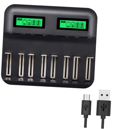 MERRYHAPY Chargeur de Batterie Intelligent Emplacements avec Écran LCD Multi-Format AA AAA Protection Multiple USB pour Piles Rechargeables