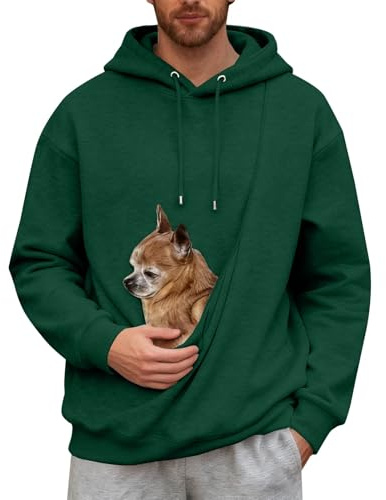 Sudadera con capucha para mujer, invierno, con bolsillo canguro y bolsillo de transporte para animales, chaqueta con capucha, suave y cómodo, suéter de transporte para gatos y perros, verde, L