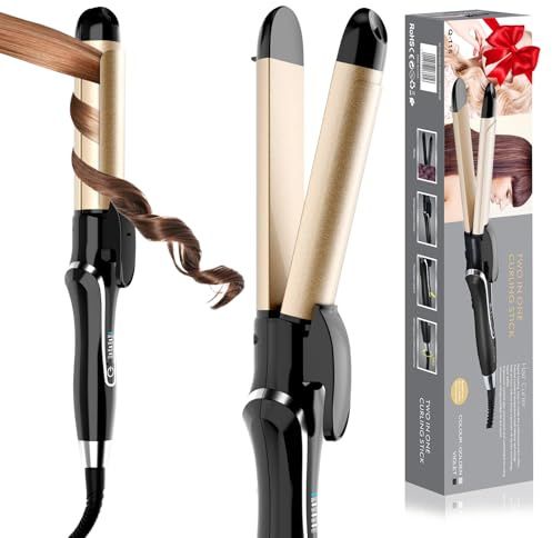Curling Iron, 2 in 1 Hair Straightener and Curler, 1.25 Inch Ceramic Curling Wand with Adjustable Temperature, Dual Voltage for All Hair Types, Anti-Tangle for Long-Lasting Curls and Straight