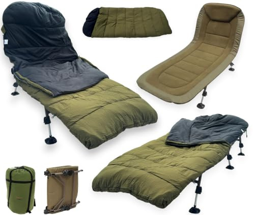 NGT XPR 6 Leg Carp Fishing Bedchair Recliner Fleece Bed + NGT Dynamic Sleeping Bag
