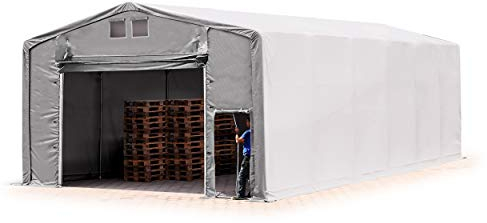Lagerzelt Zelthalle 8x12 m mit Hochziehtor - durchgehende robuste PRIMEtex PVC Plane 2300 N - Wasserdicht 4m Seitenhöhe