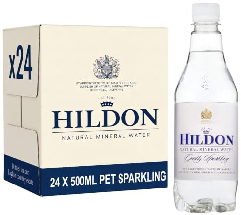 Hildon Natural Mineral Water, Gently Sparkling, 24 x 500ml PET | Sourced from natural aquifer on Chalk Valley estate, Low Sodium, Naturally Alkaline, Kings Royal Warrant