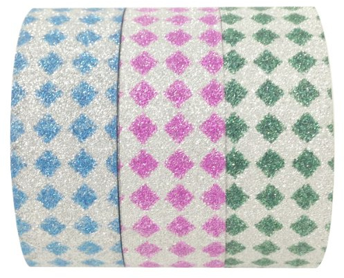Wrapables Bright Diamonds Japanese Washi Masking Tape (Set of 3), 5M L x 15mm W