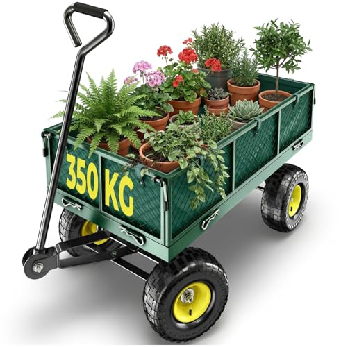 TecTake® Carro de Mano Plegable XXL - Carro Jardín con Lona Extraíble, Carretilla de Carga con Ruedas, Carrito Transporte Playa, Carrito Playa o Jardin, Carretilla Plegable - Verde