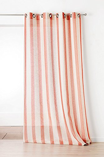 Linder 1168/63/375FR Rideau à Rayure Polyester/Lin/Coton Tomate 150 x 280 cm
