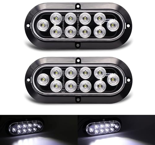 TMH 6 Oval White LED Trailer Tail Light Surface Mount 10 LED Waterproof Reverse Back Up Trailer Lights for Truck RV Bus Lorry Low-High Brightness 12V DC, 2PCS