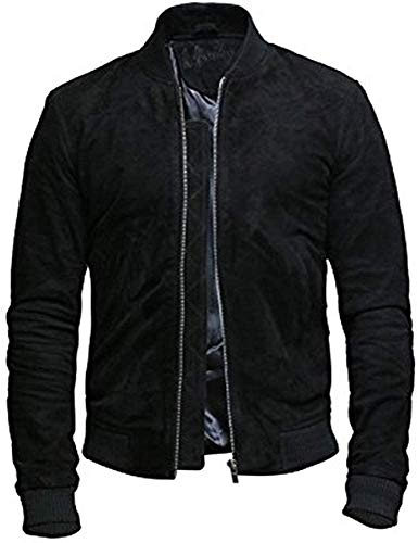BRANDSLOCK Herren Leder Biker Jacke Echtes Ziegen Burgunday Bomber Wildleder