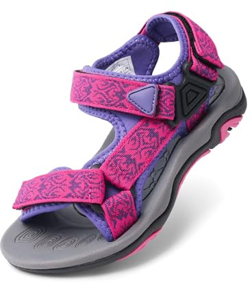 DREAM PAIRS Boys Girls Sandals Sports Outdoor Athletic Sandals for Kid Adjustable Strap Open Toe Summer Sneakers,Size 4 Big Kid,Fuchsia/Purple,170892-K