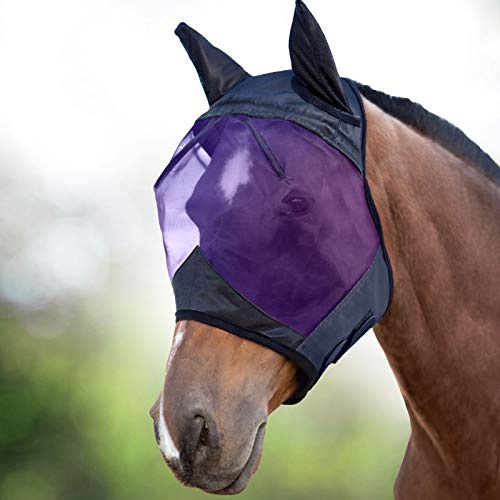 Harrison Howard CareMaster Fliegenmaske UV-Schutz mit Ohrenschutz Schwarz/Lila Warmblut (L)