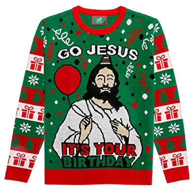 Shirtgeil Maglione di Natale Ugly Christmas per Uomo e Donna - girocollo - Go Jesus It's Your Birthday Pullover Natalizio Medium M, multicolore